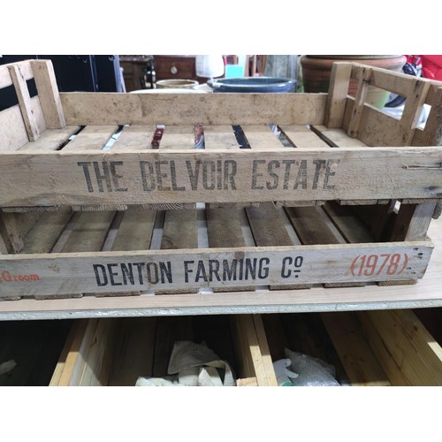 126 - 2 vintage potato trays, one stamped the Belvoir estate and one stamped Denton farming company 1978.
... 