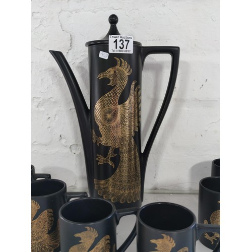 137 - A seven piece Port Meirion Pottery Phoenix design coffee set including 6 cups and a coffee pot.
Coff... 