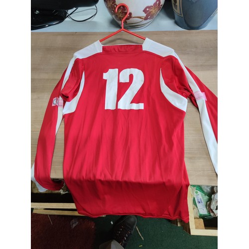 142 - A genuine Rare one off Newtown AFC football long-sleeve shirt size fits 16yr, old boy, signed by all... 