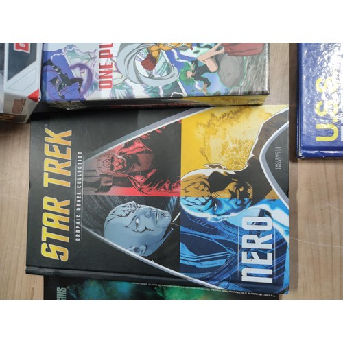 144 - A selection a books, one punch man board game and a 