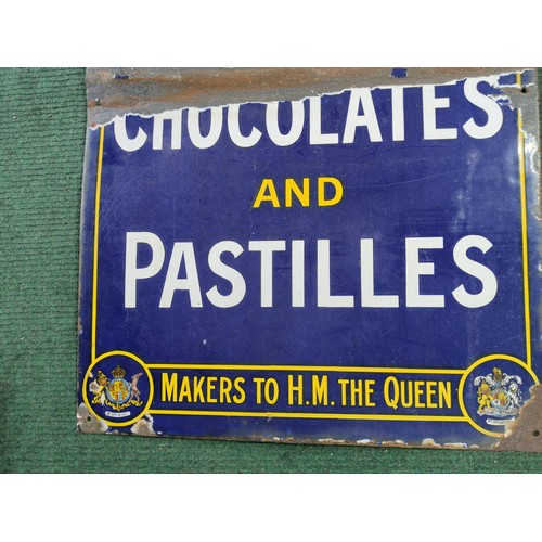 158 - A vintage enamel Rowntree's Chocolates and Pastilles maker to H.M the king and maker to H.M the quee... 