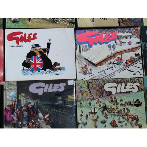 162 - A collection of 25 Giles annuals form the 1950's through to the 80's, along with 10 books relating t... 