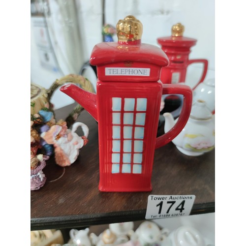 174 - A Large collection of 51 novelty ceramic teapots to include some rare models, a telephone box, post ... 