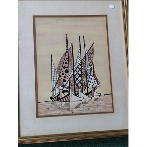 179 - A collection of 3 framed and glazed prints including a cubism style ship picture, The Piazza St Marc... 