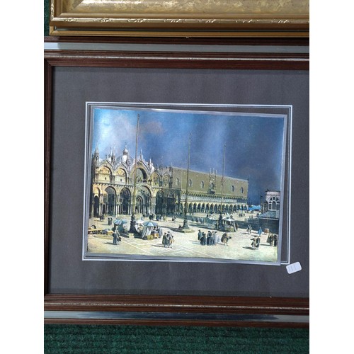 179 - A collection of 3 framed and glazed prints including a cubism style ship picture, The Piazza St Marc... 