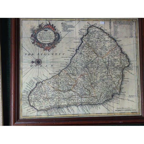 176 - 2 framed and glazed reproduction maps, one depicting Barbados (spelt Barbadoes) and the other one de... 