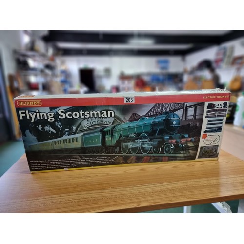 203 - A boxed as new Hornby R1019 Flying Scotsman trainset oo gauge.