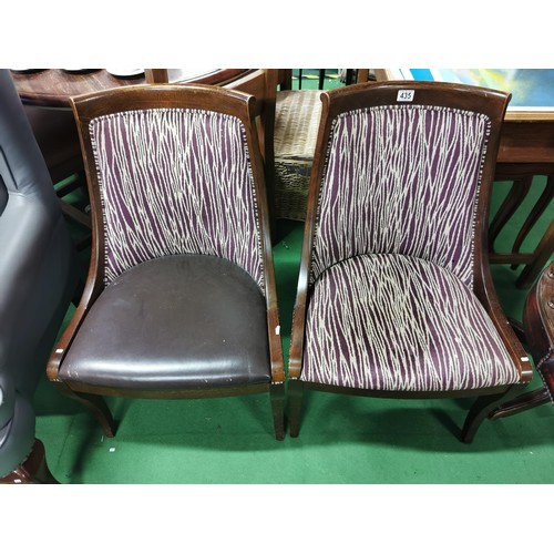 516 - Pair of solid oak slope back chair part upholstered dining chairs with tub style backs with zebra pa... 