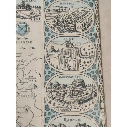 454 - Reproduction map of Wales depicting 1610 era by John Speed highlighting Beamaris, Carnarvan & Harlie... 