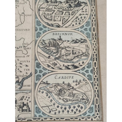 454 - Reproduction map of Wales depicting 1610 era by John Speed highlighting Beamaris, Carnarvan & Harlie... 