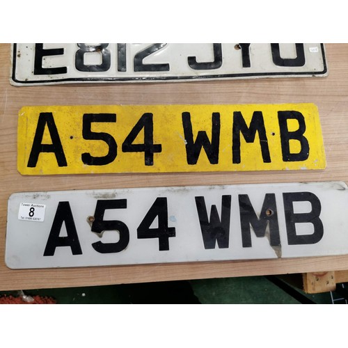 8 - Collection of 8 vintage number plates inc metal and plastic ones in good overall condition