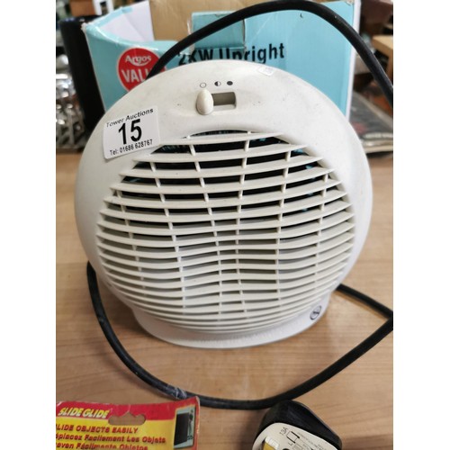 15 - Argos 2kw upright fan heater along with furniture slides.