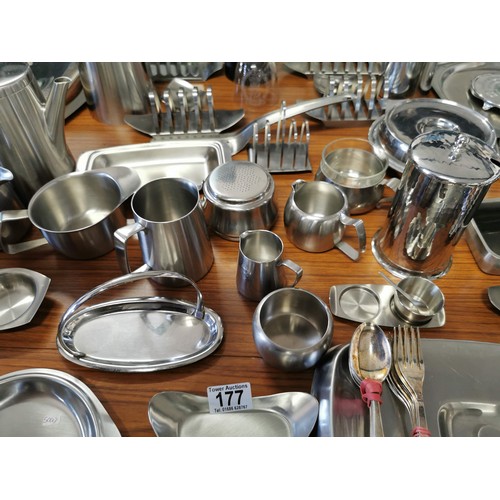 177 - Comprehensive Old Hall stainless steel catering colletion inc coffee and teapot, jugs, cruet sets bo... 