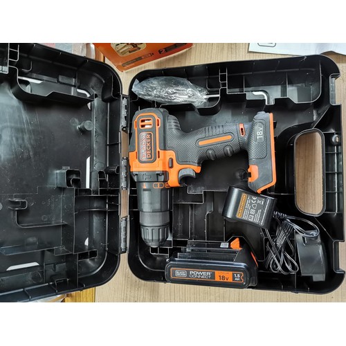 27 - Cased Black & Decker 18v cordless drill set, inc impact drill and hammer drill, along with a cased 1... 