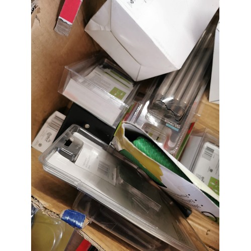 32 - 2x boxes containing, 5x leg tips, soldering iron, 2x slide guides, collection of cased adjustable ho... 