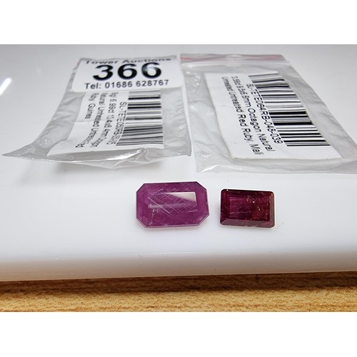 366 - 2x natural unheated and untreated red ruby gemstones facetted. 1 stone is 6.99ct the other is 3.56ct... 