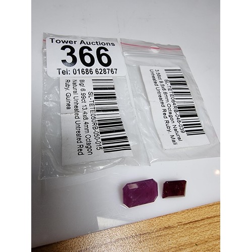 366 - 2x natural unheated and untreated red ruby gemstones facetted. 1 stone is 6.99ct the other is 3.56ct... 