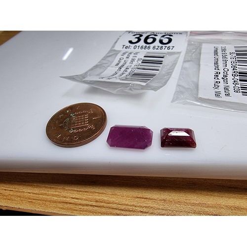 366 - 2x natural unheated and untreated red ruby gemstones facetted. 1 stone is 6.99ct the other is 3.56ct... 