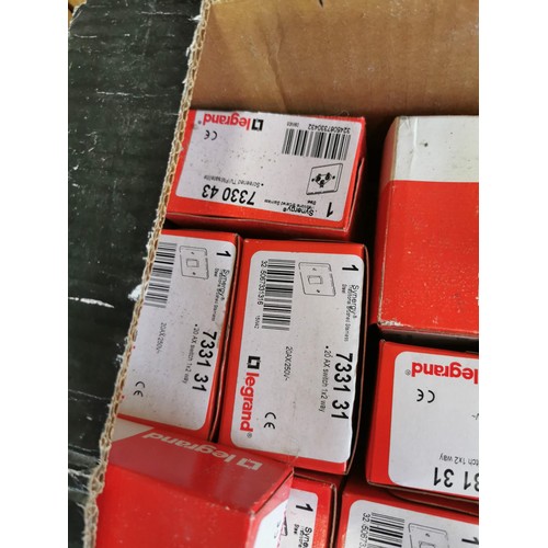 41 - 2x boxes of boxed Legrand light switches, dimmer switches, chrome light switch back plates etc