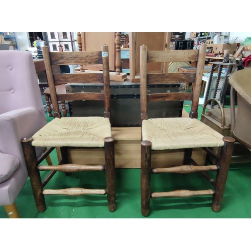 512 - 2 rush seated dining chairs of some age and freshly re-rushed with very chunky legs 90cm high and 48... 