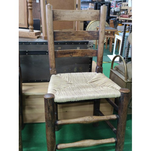 512 - 2 rush seated dining chairs of some age and freshly re-rushed with very chunky legs 90cm high and 48... 