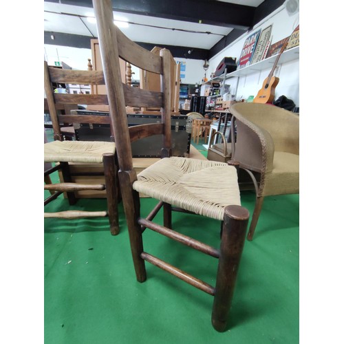 512 - 2 rush seated dining chairs of some age and freshly re-rushed with very chunky legs 90cm high and 48... 