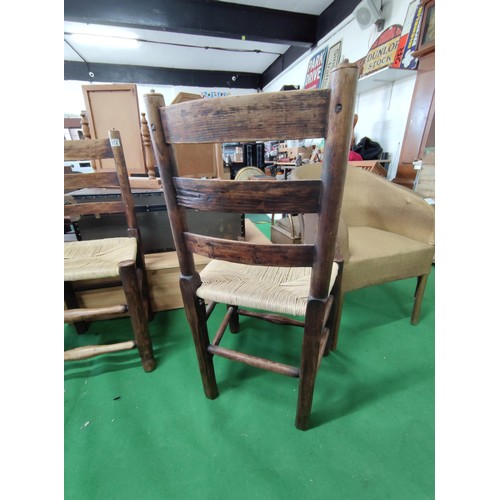 512 - 2 rush seated dining chairs of some age and freshly re-rushed with very chunky legs 90cm high and 48... 