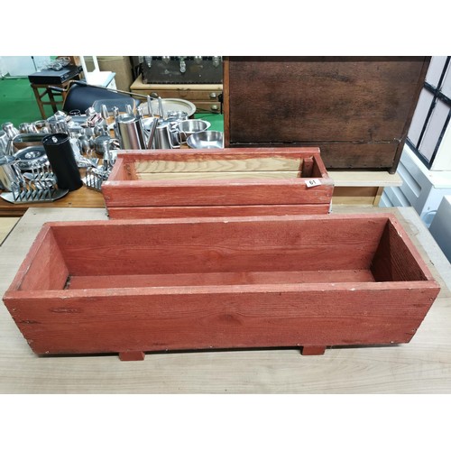 61 - 2 x rectangle wooden planters good ready to plant condition and one with rope handles