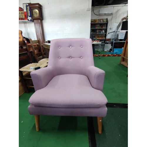 513 - Purple buttoned back boudoir chair with fire safety label and in fine clean condition