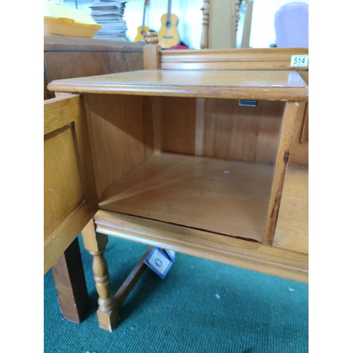 514 - Linen fold oak effect telephone seat with a cupboard to left in good condition