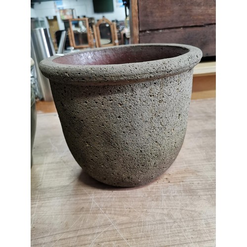 75 - 2 x terracotta plant pots with good aged appearance one is 25cm wide the other 30cm