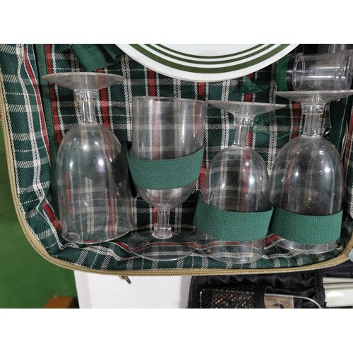 435 - Cased Gelert 4 person tartan picnic hamper complete with serviettes, plates wine glasses and cutlery... 