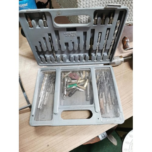 77 - Large quantity of tools and tool items inc. screwdriver sets chisels, saws. oil lamp plus other item... 