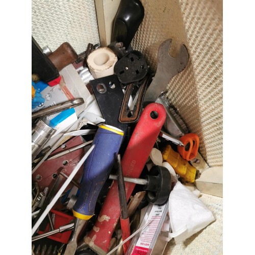 77 - Large quantity of tools and tool items inc. screwdriver sets chisels, saws. oil lamp plus other item... 