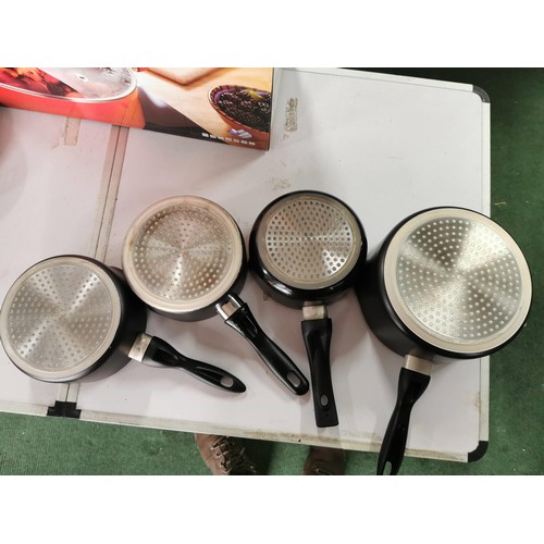 121 - 4x piece no stick saucepan set, including lids inc cream saucepan, steam saucepan etc