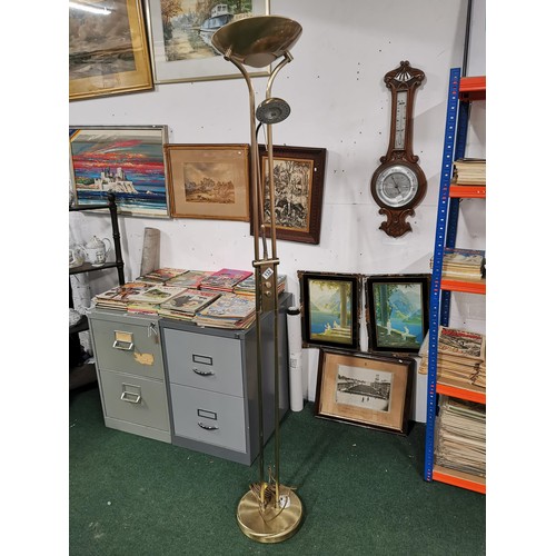 132 - Tall bronze coloured floor standing uplight lamp with flexible reading light included stands at 186c... 