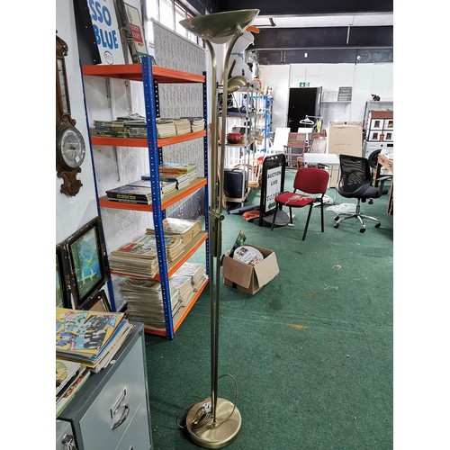 132 - Tall bronze coloured floor standing uplight lamp with flexible reading light included stands at 186c... 