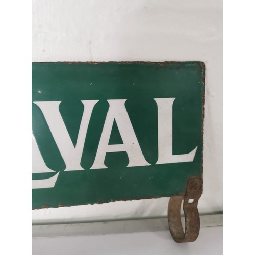 134 - Vintage green and white Alfa-Laval sign in good vintage condition with minimal ware, has fastening b... 