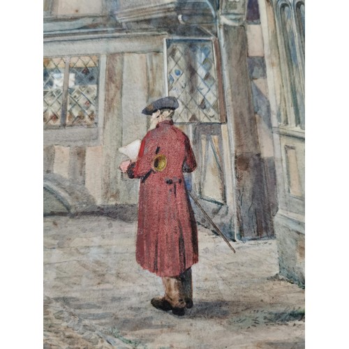 444 - Framed & glazed signed by listed artist D.C. Mackinlay watercolour of a traditional Tudor scene. Mea... 