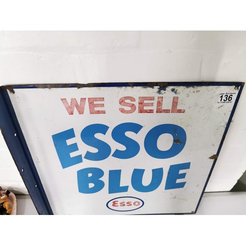 136 - Vintage enamel double sided Esso Blue sign 'We sell Esso Blue' Esso with flanged side piece reverse ... 