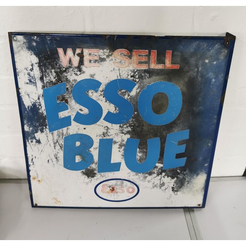 136 - Vintage enamel double sided Esso Blue sign 'We sell Esso Blue' Esso with flanged side piece reverse ... 