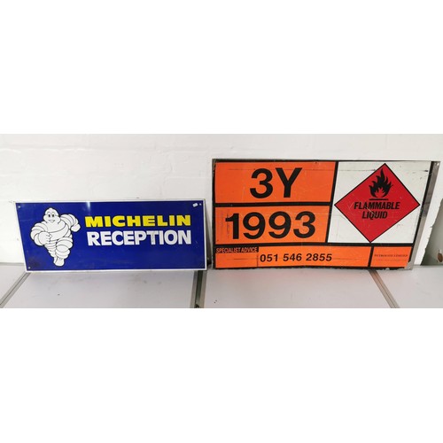 137 - Collection of 2x metal signs inc Michelin Reception sign with the Michelin logo along with a metal c... 