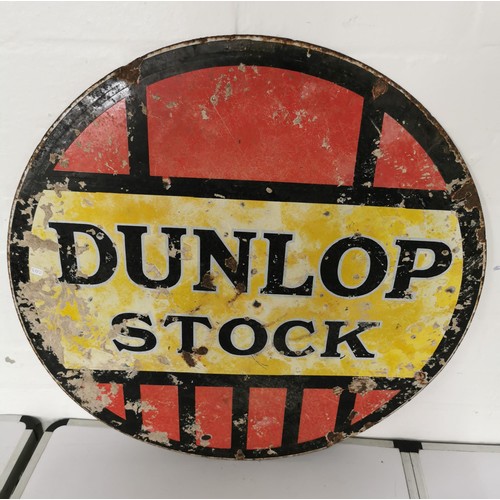 138 - Vintage double sided enamel sign Dunlop Stock reverse side has concrete stuck to the back in need of... 