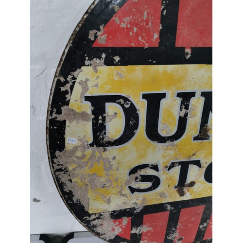 138 - Vintage double sided enamel sign Dunlop Stock reverse side has concrete stuck to the back in need of... 