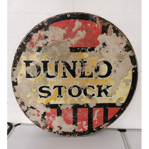 138 - Vintage double sided enamel sign Dunlop Stock reverse side has concrete stuck to the back in need of... 