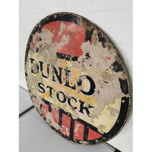 138 - Vintage double sided enamel sign Dunlop Stock reverse side has concrete stuck to the back in need of... 