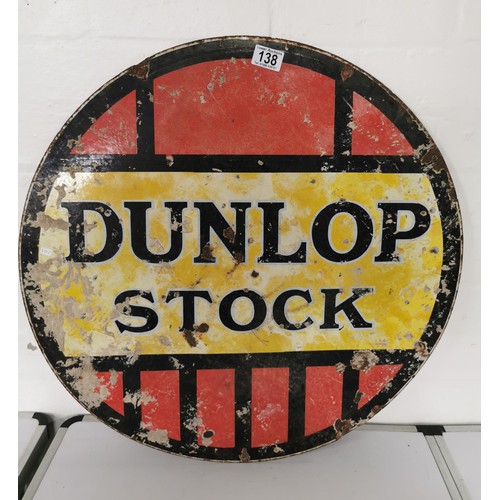 138 - Vintage double sided enamel sign Dunlop Stock reverse side has concrete stuck to the back in need of... 