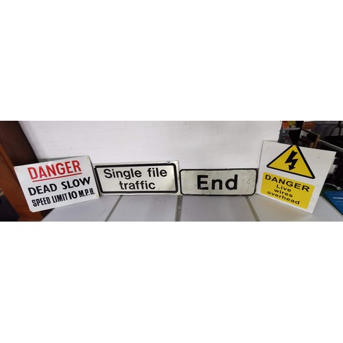 140 - Collection of vintage road signs in 'End' Single File Traffic' along with a Danger dead slow 10mph s... 