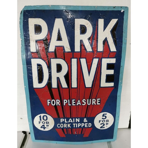 141 - Vintage enamel Park Drive for Pleasure plain and cork tipped sign, sign has been repainted, in overa... 