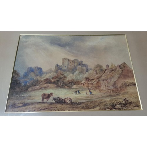 154 - Antique framed and glazed watercolour of Pembroke Castle in the style of J.W.M. Turner with excellen... 